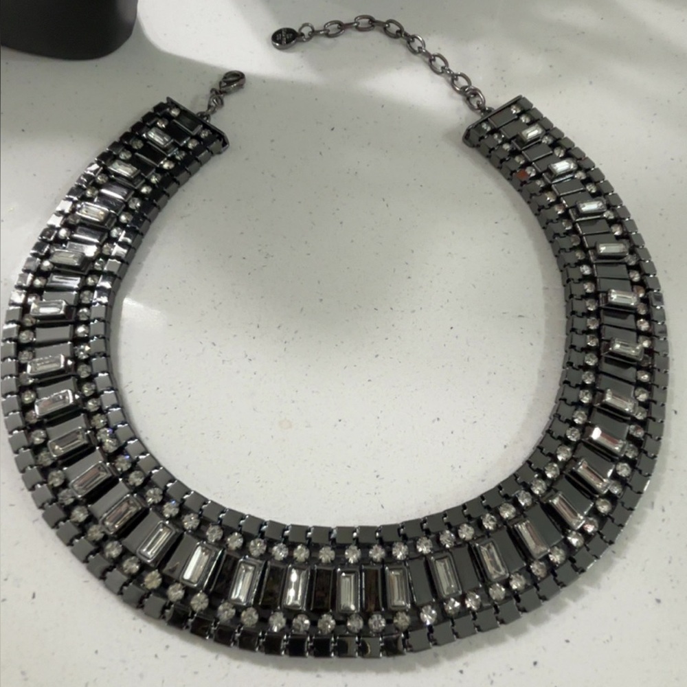 Graziano Choker Rhinestone Hematite Vintage Statement Silver Necklace
